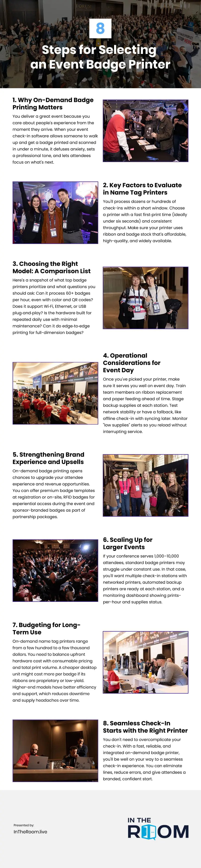 8 Steps for Selecting an Event Badge Printer Infographic
