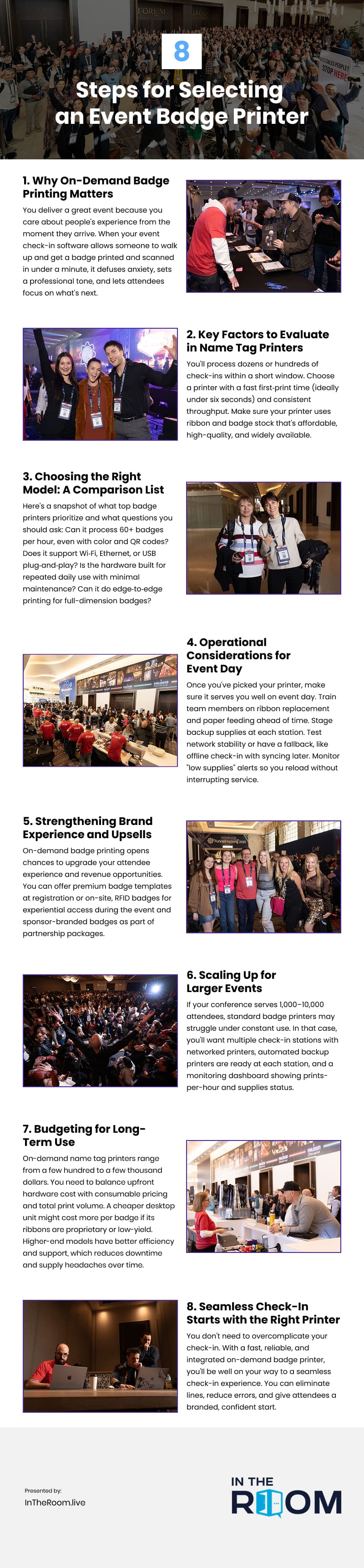 8 Steps for Selecting an Event Badge Printer Infographic